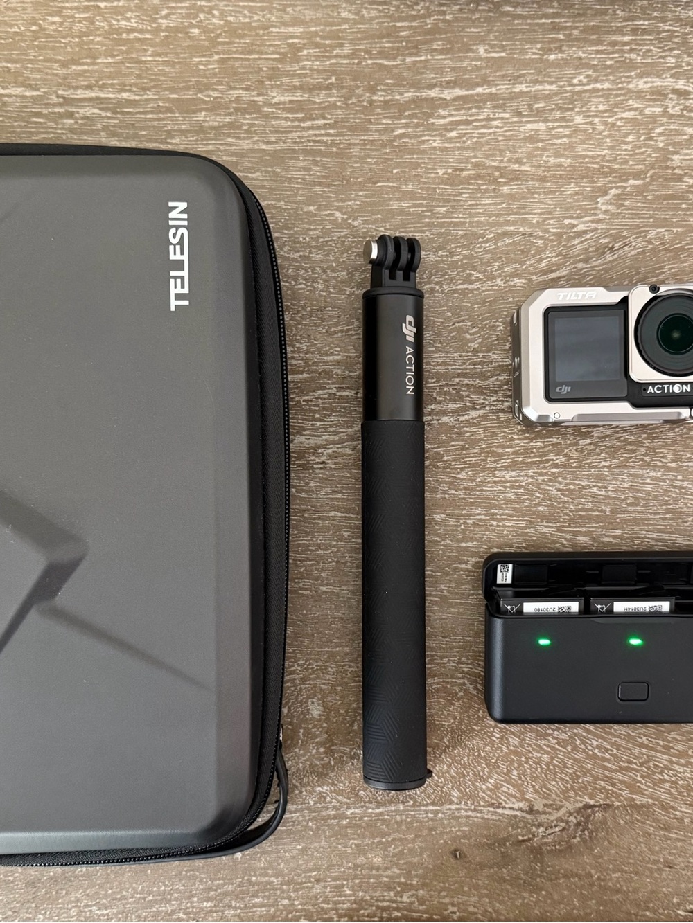 DJI Action 4 Silver Action Camera Kit with Black Grip and Charging Case